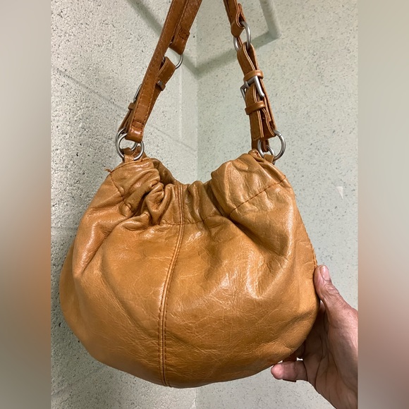 ASOS Leather Bag Purse Tan Ruched Bohemian Chic - Picture 14 of 17